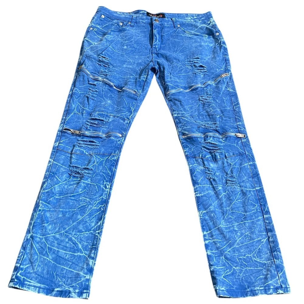Blue Bootcut Distressed Jeans